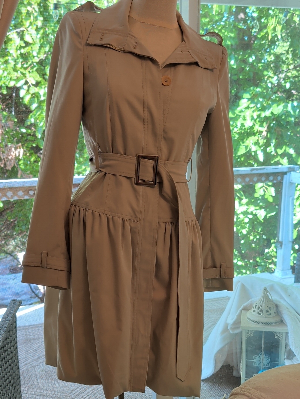Classic Tan Belted Long-Sleeve Trench Dress